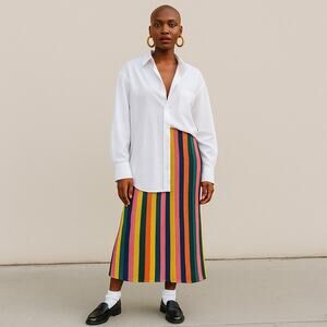 Zara Multicolor Shimmer Godet Vertical Striped Knit Midi Skirt Size XS Dopamine